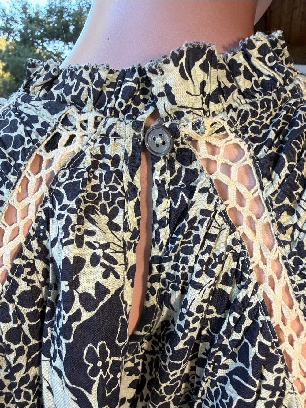 Sea New York top Priya Flutter Sleeve Floral navy blue pale green crochet lace S - Picture 5 of 17